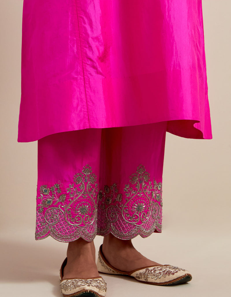 EMBROIDERED TUNIC TROUSER SET- HOT PINK