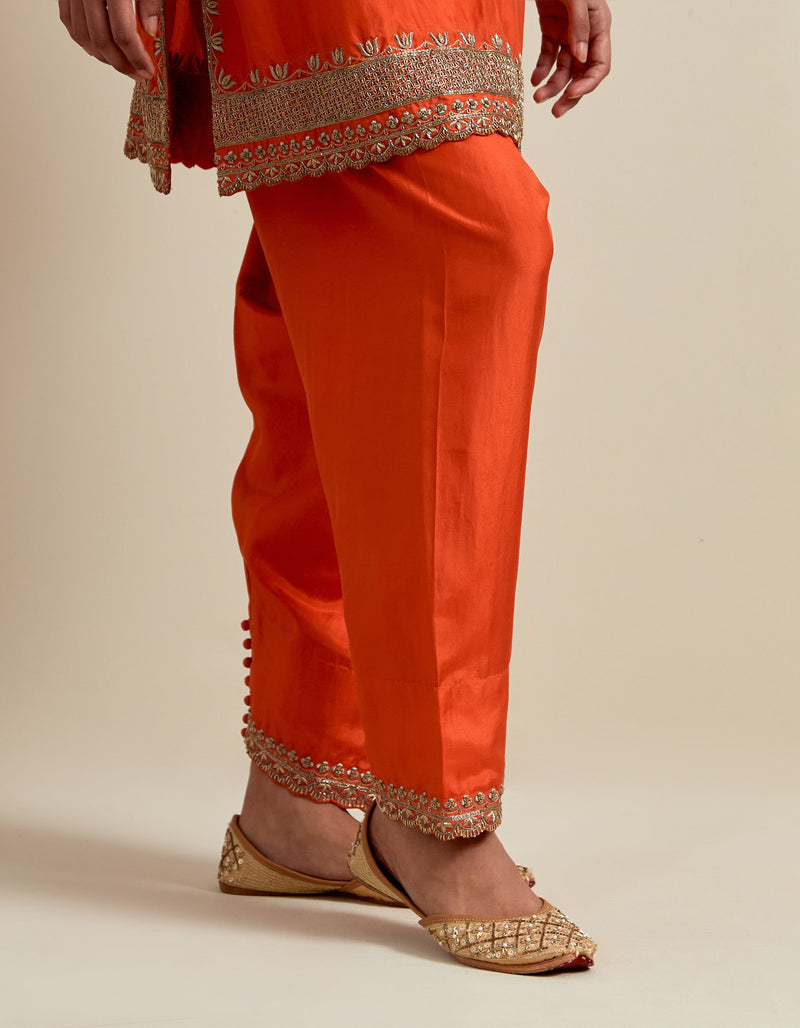 EMBROIDERED TUNIC TROUSER SET- RUST ORANGE