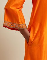 EMBROIDERED TUNIC TROUSER SET- ORANGE/IVORY