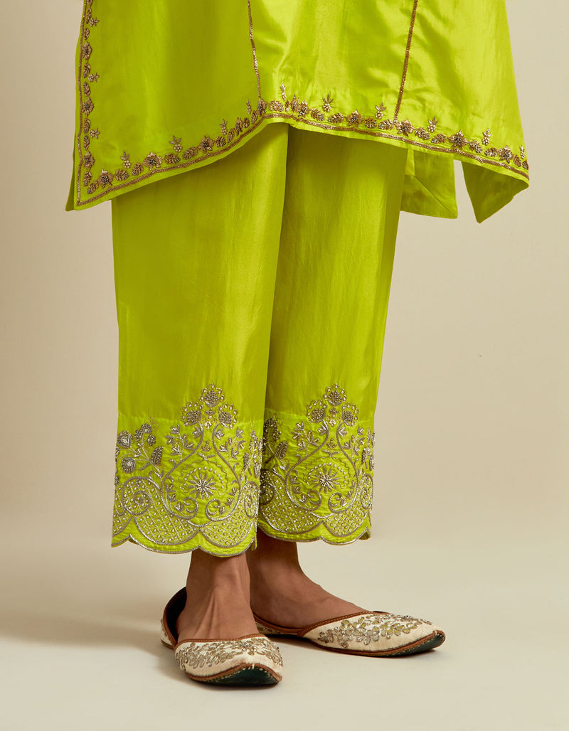 EMBROIDERED TUNIC TROUSER SET- LIME