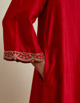 EMBROIDERED TUNIC TROUSER SET- VERMILION