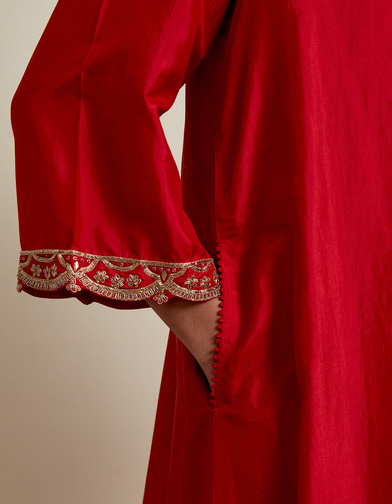 EMBROIDERED TUNIC TROUSER SET- VERMILION