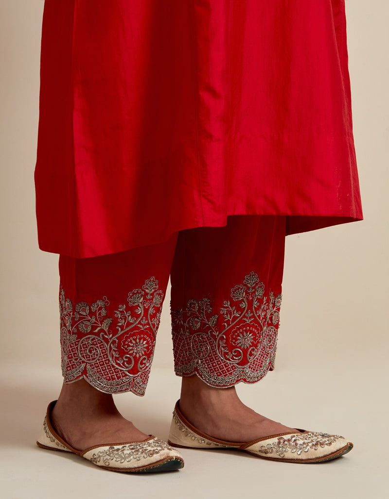 EMBROIDERED TUNIC TROUSER SET- VERMILION