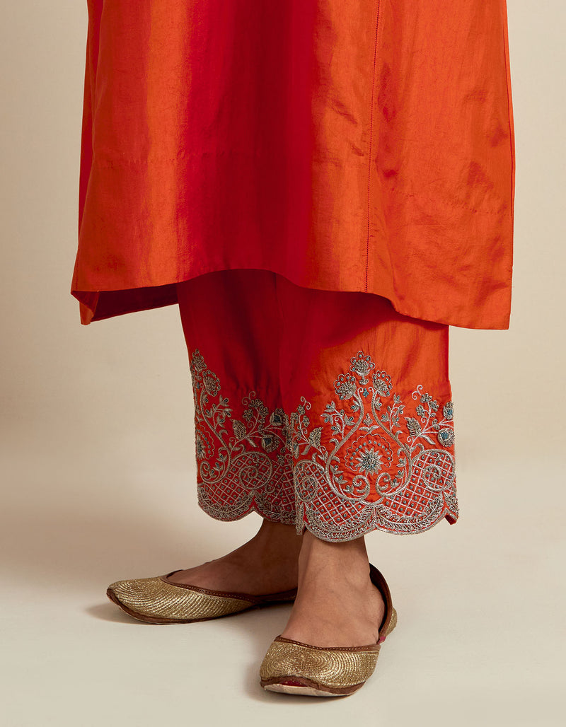 EMBROIDERED TUNIC TROUSER SET- RUST ORANGE