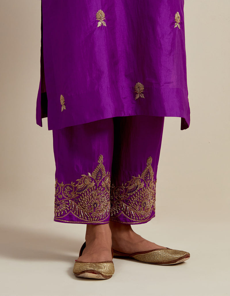 EMBROIDERED TUNIC TROUSER SET- PURPLE