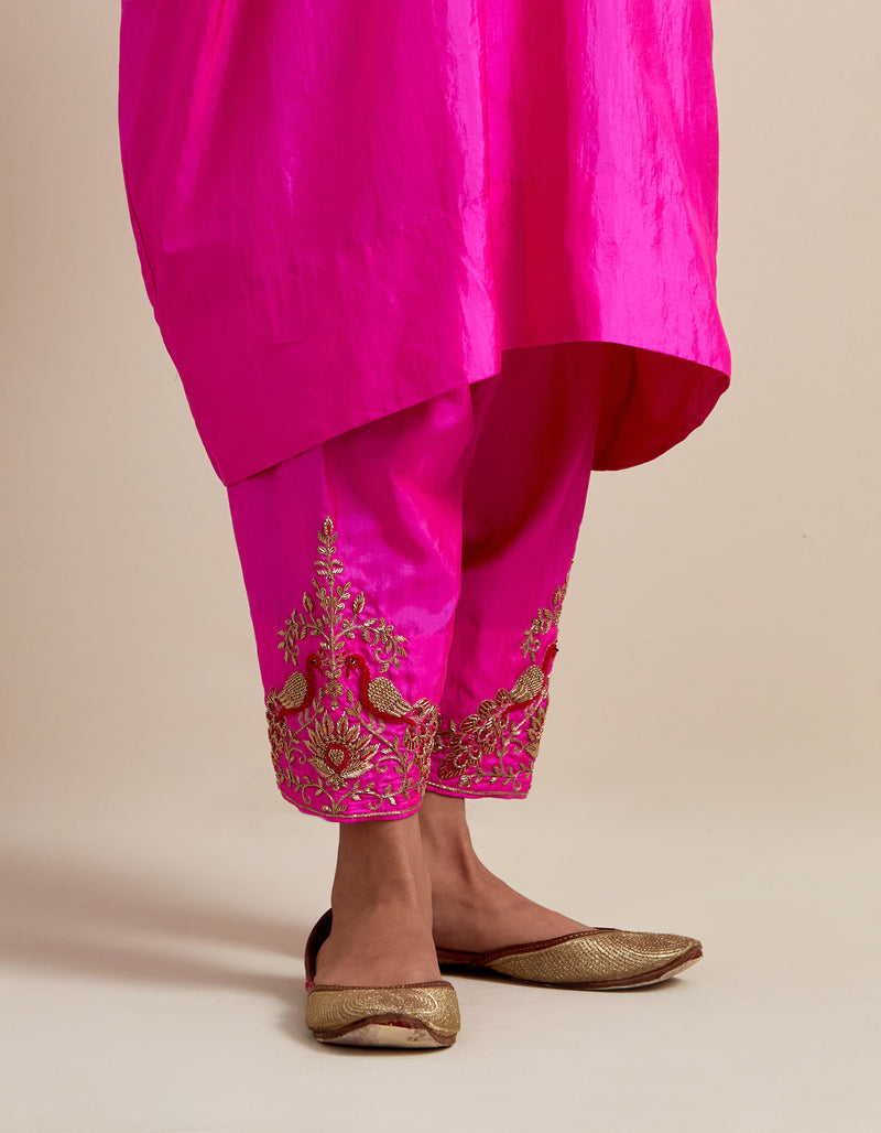 EMBROIDERED TUNIC TROUSER SET- HOT PINK