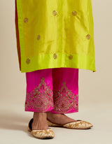 EMBROIDERED TUNIC TROUSER SET- LIME/HOT PINK