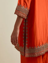 EMBROIDERED TUNIC TROUSER SET- RUST ORANGE