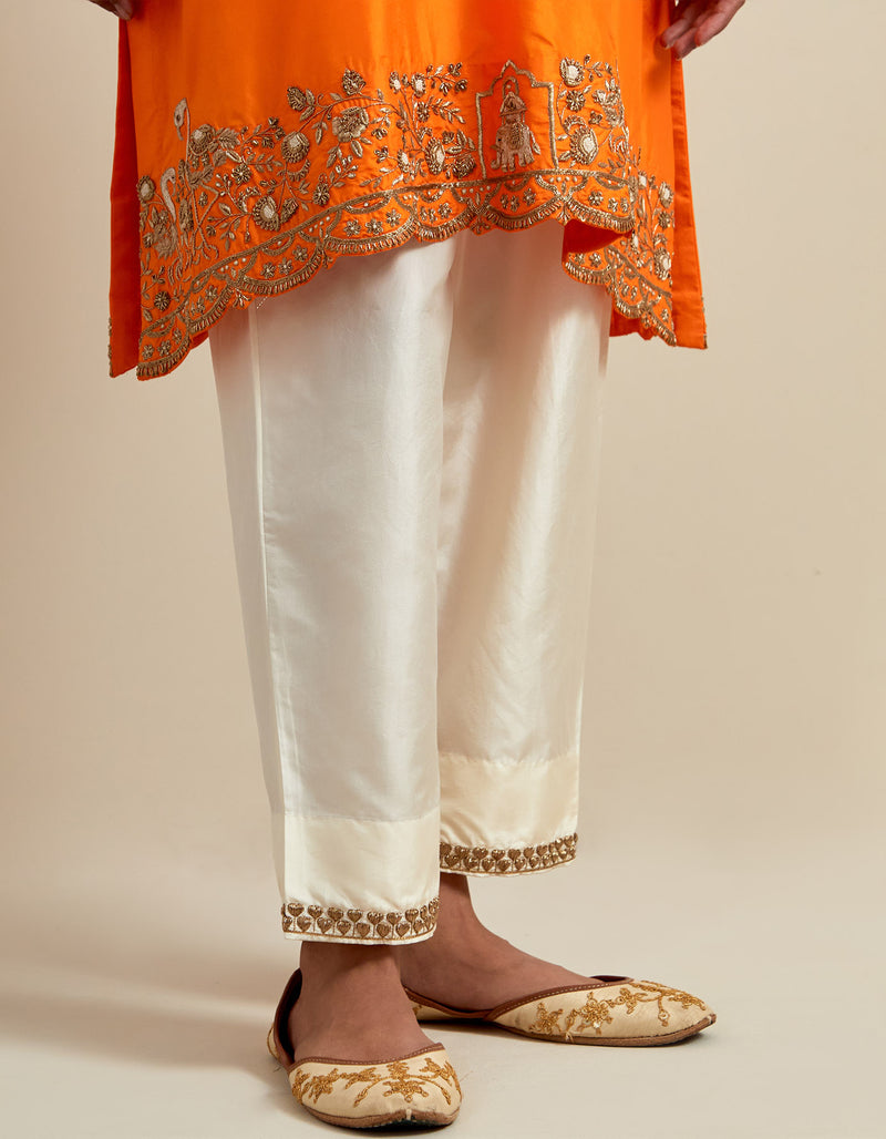 EMBROIDERED TUNIC TROUSER SET- ORANGE/IVORY