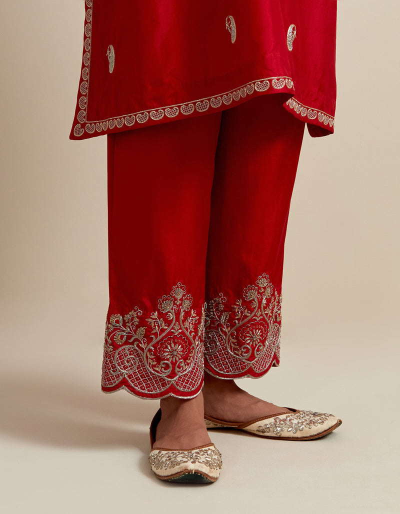 EMBROIDERED TUNIC TROUSER SET- VERMILION