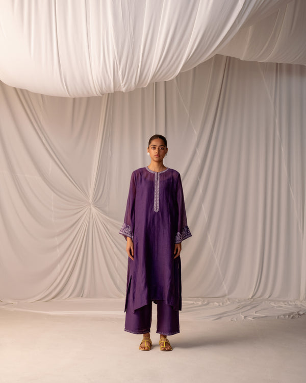 EMBROIDERED TUNIC TROUSER SET- GRAPE