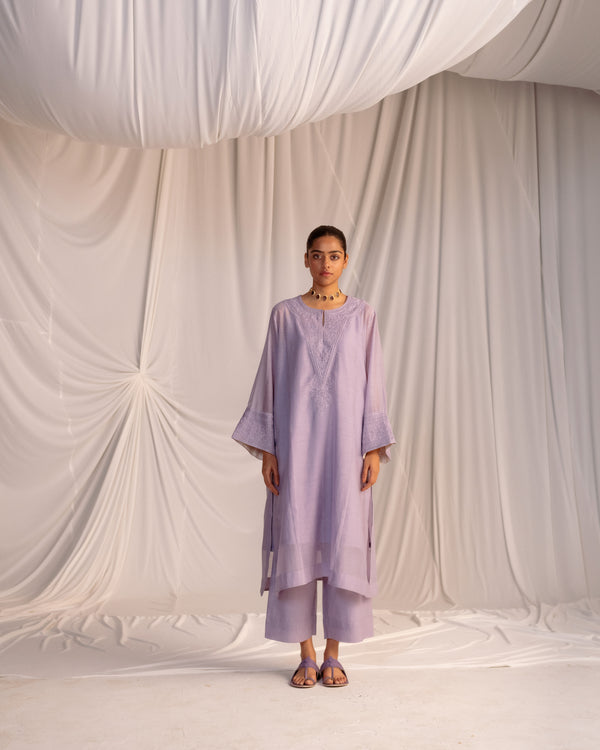 EMBROIDERED TUNIC TROUSER SET- LILAC