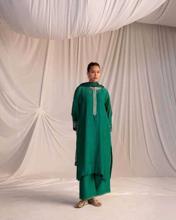 EMBROIDERED TUNIC TROUSER SET- EVERGREEN