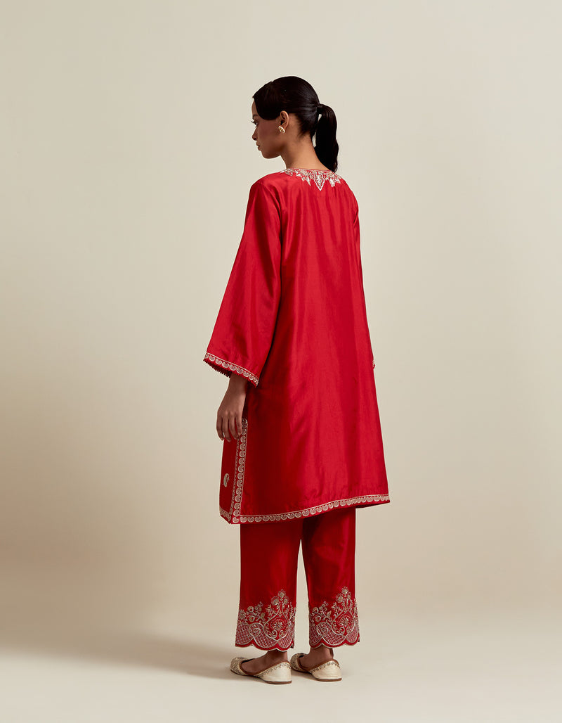 EMBROIDERED TUNIC TROUSER SET- VERMILION