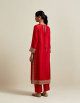 EMBROIDERED TUNIC TROUSER SET- VERMILION