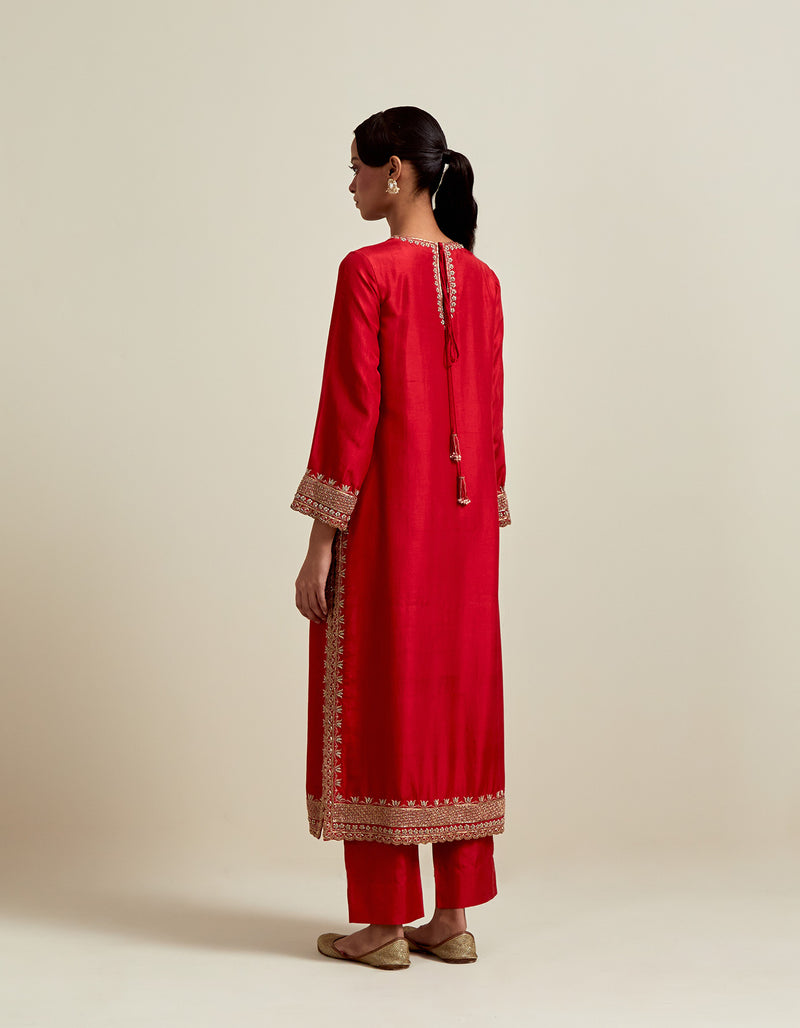 EMBROIDERED TUNIC TROUSER SET- VERMILION