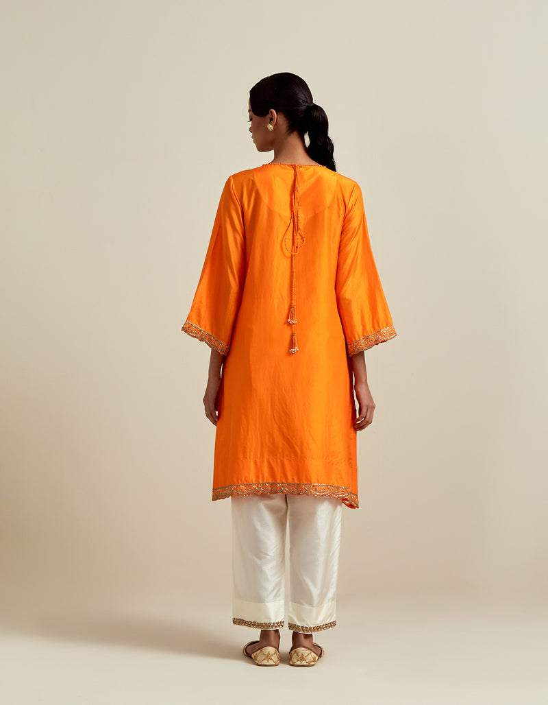 EMBROIDERED TUNIC TROUSER SET- ORANGE/IVORY