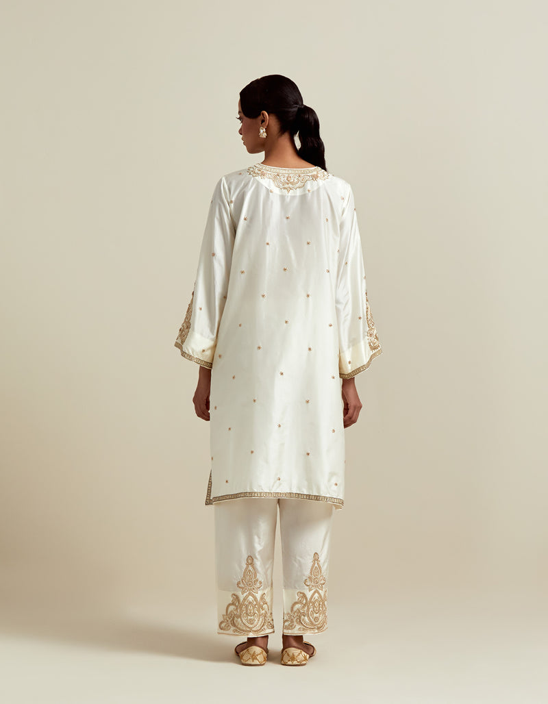 EMBROIDERED TUNIC TROUSER SET- IVORY