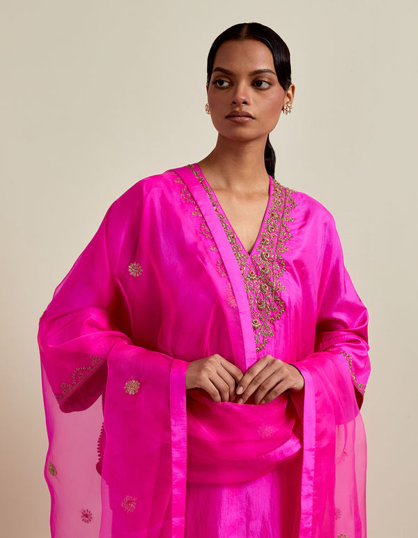 HAND EMBROIDERED DUPATTA- HOT PINK