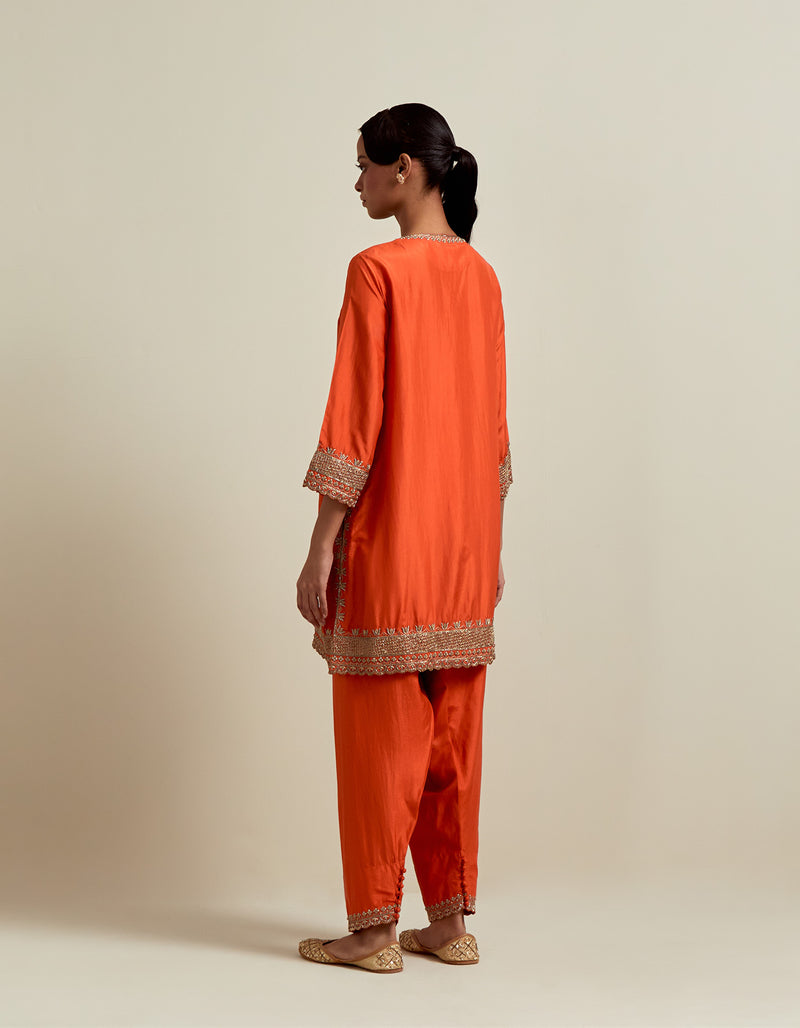 EMBROIDERED TUNIC TROUSER SET- RUST ORANGE