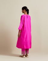 EMBROIDERED TUNIC TROUSER SET- HOT PINK