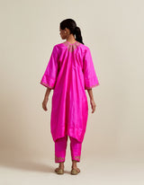 EMBROIDERED TUNIC TROUSER SET- HOT PINK