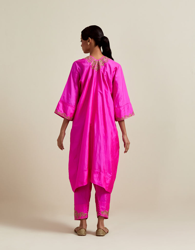 EMBROIDERED TUNIC TROUSER SET- HOT PINK