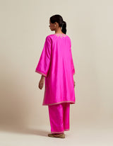 EMBROIDERED TUNIC TROUSER SET- HOT PINK