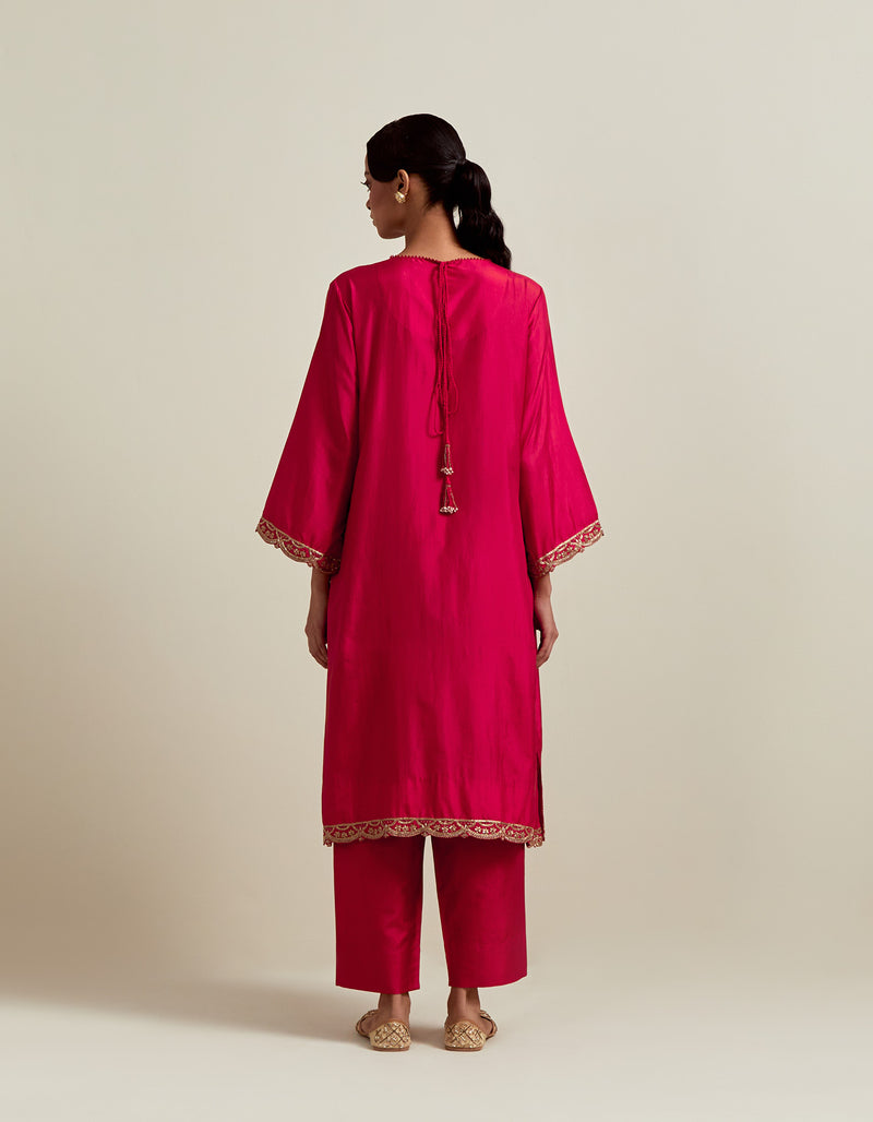 EMBROIDERED TUNIC TROUSER SET- VERMILION