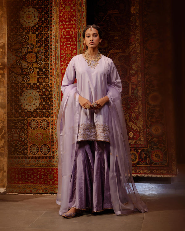 EMBROIDERED TUNIC TROUSER SET- LILAC