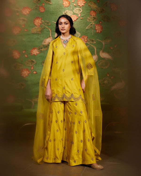 EMBROIDERED TUNIC TROUSER SET- MUSTARD