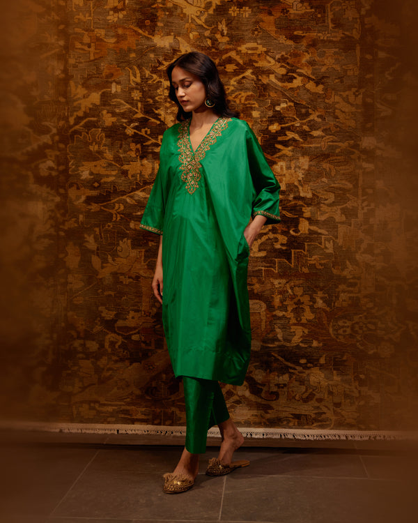 EMBROIDERED TUNIC TROUSER SET- GREEN