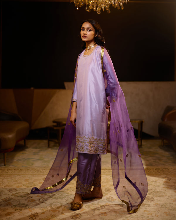 HAND EMBROIDERED DUPATTA- LILAC