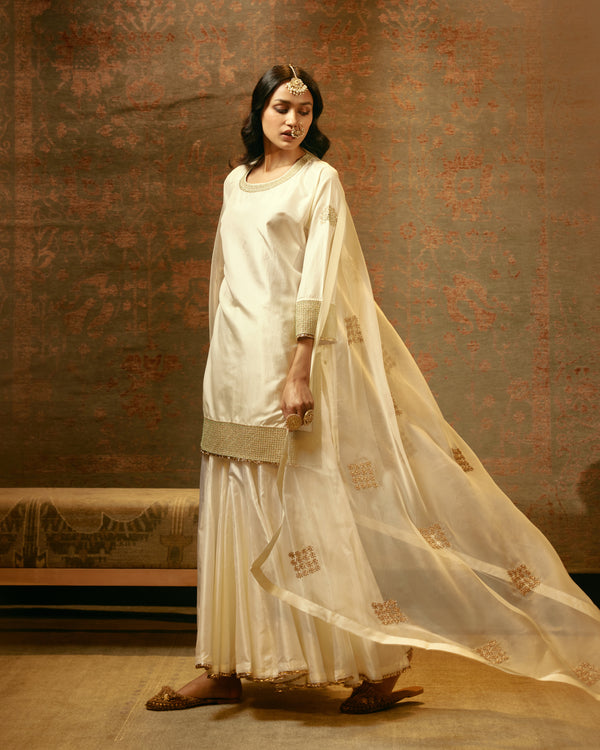HAND EMBROIDERED DUPATTA- IVORY