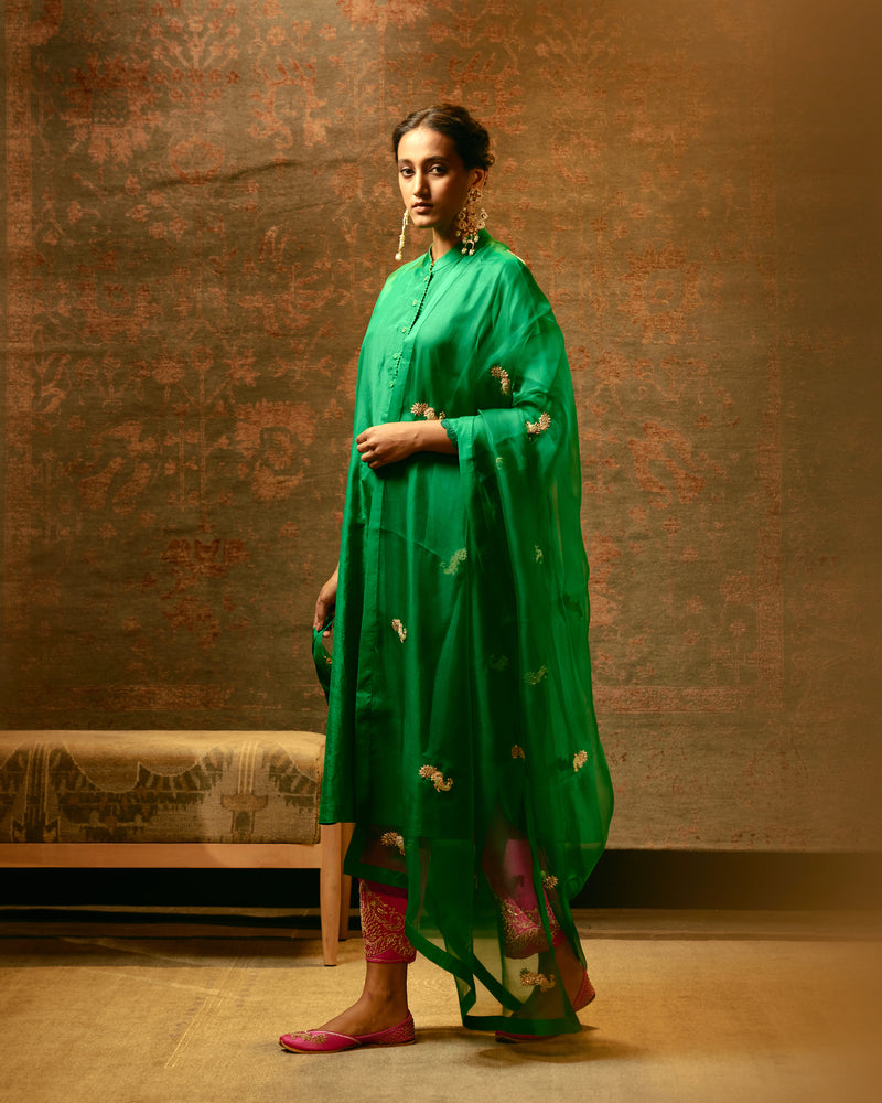 HAND EMBROIDERED DUPATTA- GREEN