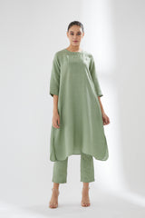 Tunic with Rounded Hem, Pintuck Front Panel