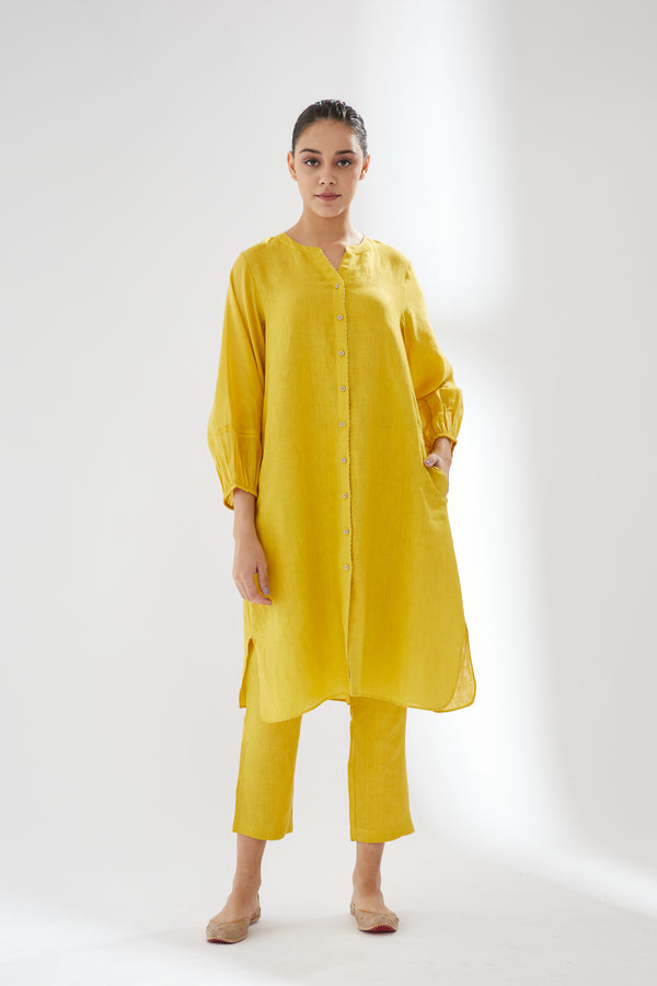 Button-up Balloon Sleeve Tunic With Pants