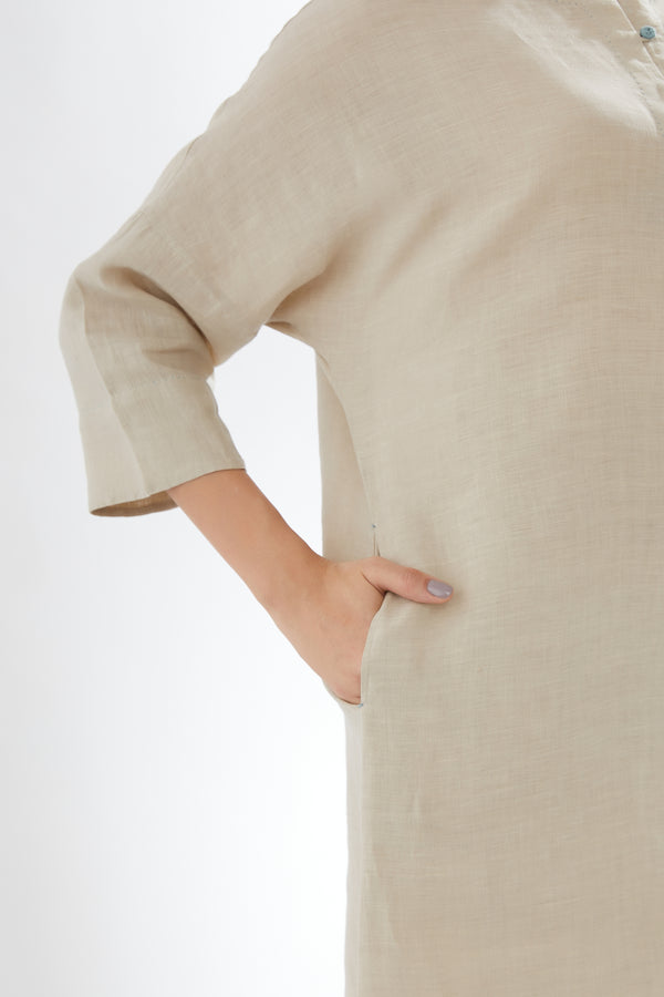Drop-shoulder, Button-up Tunic with Pants